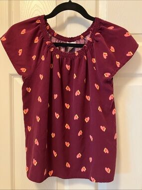 Cat & Jack Burgundy Heart Print Peasant Top